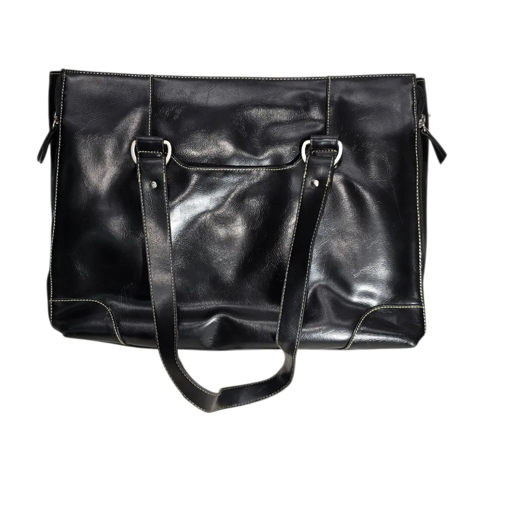 Franklin Covey Black Leather Women’s Briefcase Business Laptop Shoulder Bag